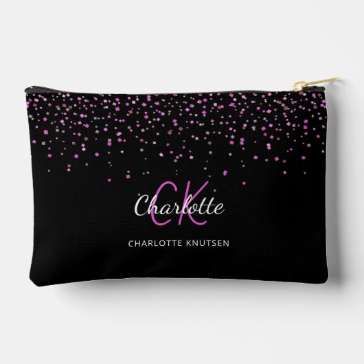 Zwart roze paarse monogram initialen naam etui (Achterkant)
