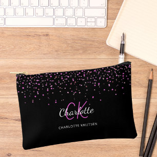 Zwart roze paarse monogram initialen naam etui