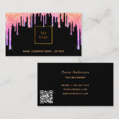 Zwart roze paarse QR code glitter drips Visitekaartje (Voorkant / Achterkant)
