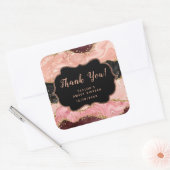 Zwart roze pailletten agaat zoet zestien dank u vierkante sticker (Envelop)
