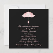 Zwart Roze Parasol Paraplu Baby Meisje Douche Kaart (Achterkant)