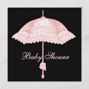 Zwart Roze Parasol Paraplu Baby Meisje Douche Kaart