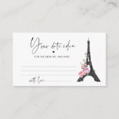 Zwart roze Parijs Eiffeltoren Date nacht ideeën Informatiekaartje (Voorkant)