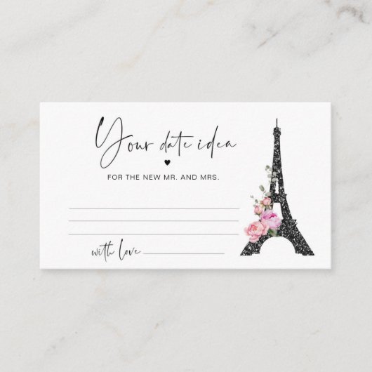 Zwart roze Parijs Eiffeltoren Date nacht ideeën Informatiekaartje (Voorkant)