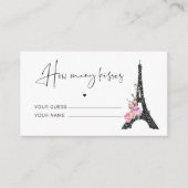 Zwart roze paris thema hoeveel kisses bruids spel informatiekaartje (Voorkant)