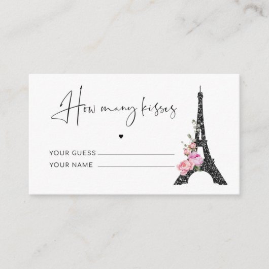 Zwart roze paris thema hoeveel kisses bruids spel informatiekaartje (Voorkant)