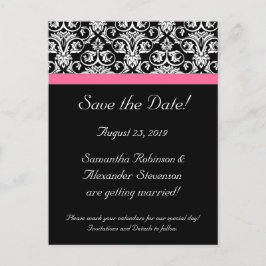 Zwart Roze Passion Damask Save the Date Kaart