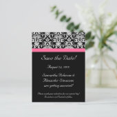Zwart Roze Passion Damask Save the Date Kaart (Staand voorkant)