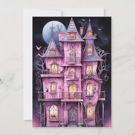 Zwart & Roze Pastel Gothic Graveyard Halloween Par Kaart (Achterkant)