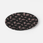 Zwart, Roze Patroon Dansende Libel Papieren Bordje (Gekanteld)