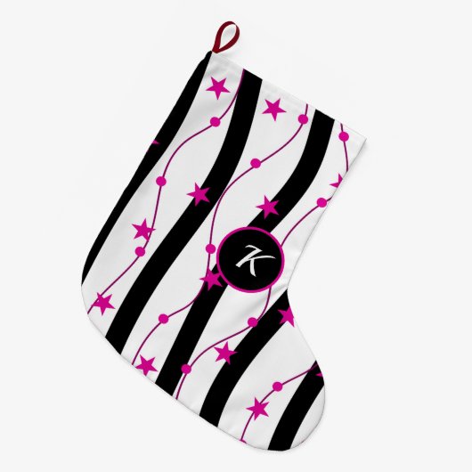 Zwart roze patroon grote kerstsok (Voorkant (Hangend))