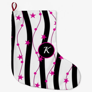 Zwart roze patroon grote kerstsok