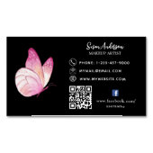 Zwart roze perzik vlinder QR code Facebook Magnetisch Visitekaartje (Voorkant)