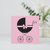 Zwart Roze Polka Dot Baby shower Kaart (Staand voorkant)