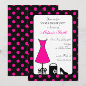 Zwart Roze Polka Dots Meisjes Night Out Roze Jurk Kaart (Voorkant / Achterkant)