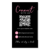 Zwart Roze Professionele QR Code Verbind met ons Magnetisch Visitekaartje (Voorkant Verticaal)