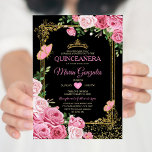 Zwart Roze Quinceañera Kroonvlinder 15 Anos Kaart<br><div class="desc">Zwart Roze Quinceañera Gouden Kroon Mexicaanse Vlinder Uitnodiging Mis Quince 15 Anos,  16e Verjaardag, </div>
