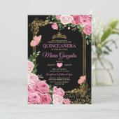 Zwart Roze Quinceañera Kroonvlinder 15 Anos Kaart (Staand voorkant)