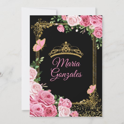 Zwart Roze Quinceañera Kroonvlinder 15 Anos Kaart (Achterkant)