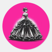 Zwart & Roze Quinceañera Ronde Sticker (Voorkant)