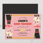 Zwart Roze retro cat baby shower Kaart (Voorkant / Achterkant)