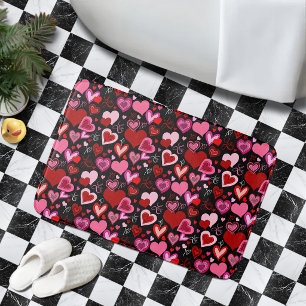 Zwart Roze Rode Harten Liefde Patroon Badmat