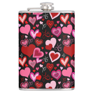 Zwart Roze Rode Harten Liefde Patroon Heupfles