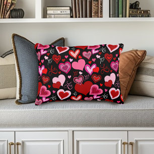 Zwart Roze Rode Harten Liefdespatroon Accent Kussen