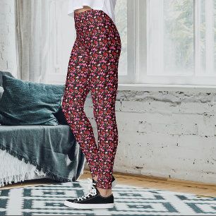 Zwart Roze Rode Harten Liefdespatroon Leggings