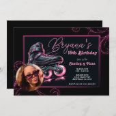 Zwart & Roze Rollerblades Glow Sparkle Verjaardag Kaart (Voorkant / Achterkant)