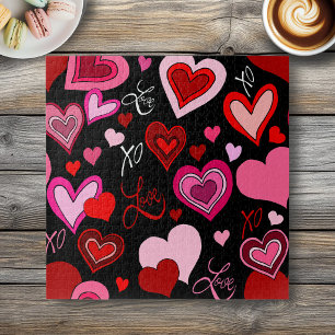 Zwart Roze Rood Hartjes Liefde Patroon Legpuzzel