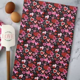 Zwart Roze Rood Hartjes Liefde Patroon Theedoek