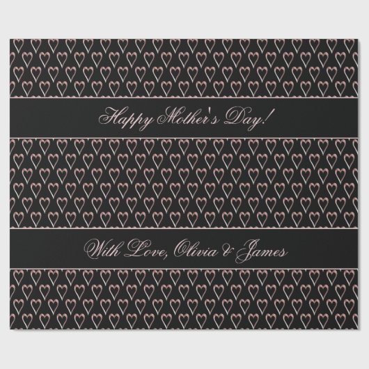 Zwart-roze roodbruin - hartspatroon toevoegen Teks Cadeaupapier (Vlak)