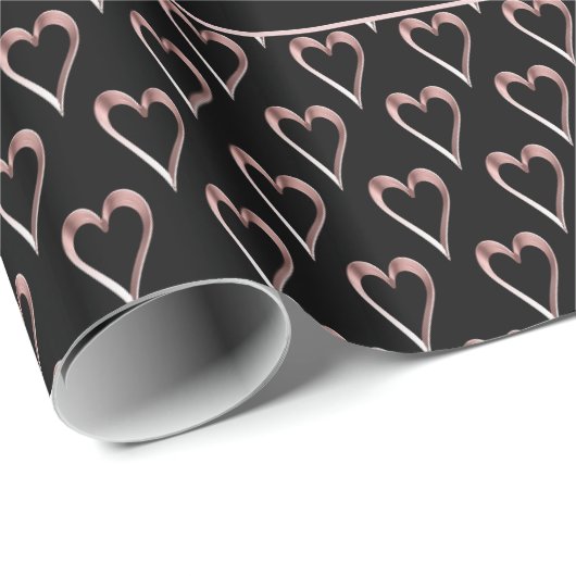 Zwart-roze roodbruin - hartspatroon toevoegen Teks Cadeaupapier (Rol Hoek)