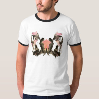 Zwart & Roze Rorschach op Wit Ringer T-shirt