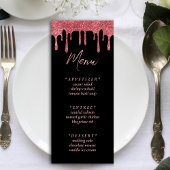 Zwart & Roze Rose Goud Glitter Drip Bruiloft Menu