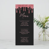 Zwart & Roze Rose Goud Glitter Drip Bruiloft Menu (Staand voorkant)