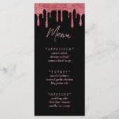 Zwart & Roze Rose Goud Glitter Drip Bruiloft Menu (Voorkant)