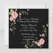 Zwart Roze Rose Meisjes Foto 3e Verjaardagsfeest Kaart (Achterkant)