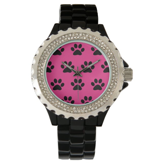 Zwart roze roze roze stijlvolle kunstgeblazen horloge (Voorkant)