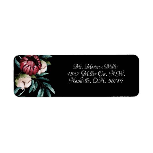 Zwart roze rozen achtergrond Elegant script Etiket (Voorkant)