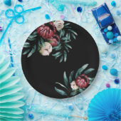 Zwart roze rozen achtergrond Elegant script Papieren Bordje (Feest)