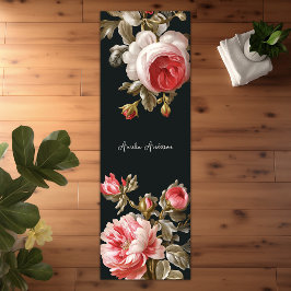 Zwart  Roze Rozen Bloemen Elegante Stijl Yogamat