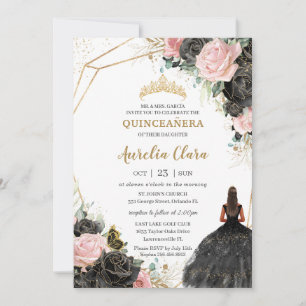 Zwart Roze Rozen Bloemen Quinceañera Sweet Sixteen Kaart