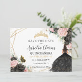 Zwart Roze Rozen Bloemen Quinceanera Sweet Sixteen Save The Date (Staand voorkant)