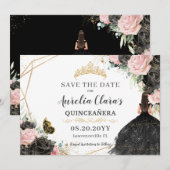 Zwart Roze Rozen Bloemen Quinceanera Sweet Sixteen Save The Date (Voorkant / Achterkant)