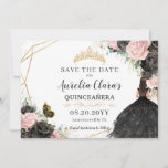 Zwart Roze Rozen Bloemen Quinceanera Sweet Sixteen Save The Date<br><div class="desc">Overeenkomende objecten in de winkel! c) De Happy Cat Studio</div>