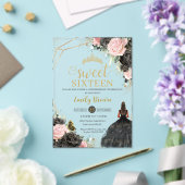 Zwart Roze Rozen Bloemen Tan Princess Sweet Sixtee Acryl Uitnodigingen (Insitu (Huwelijk))