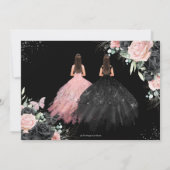 Zwart Roze Rozen Bloemen Twins Quinceanera Sweet 1 Save The Date (Achterkant)