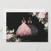 Zwart Roze Rozen Bloemen Twins Quinceanera Sweet 1 Save The Date (Achterkant)